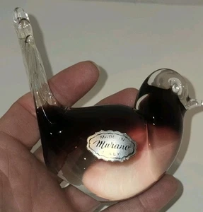 Murano Bird Dark Amethyst Purple Blown Art Glass With Sticker  - Picture 1 of 2