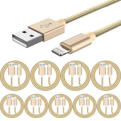 10 Pack 1m Braided Data Charger USB Cable Cord for Apple iPhone iPad iPod Bulk - Image 1 of 4