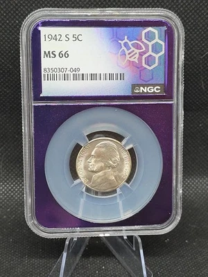1942-S Jefferson 5C Nickel – NGC MS66  Silver War Nickel – TraderBea Purple Core - Image 1 of 4