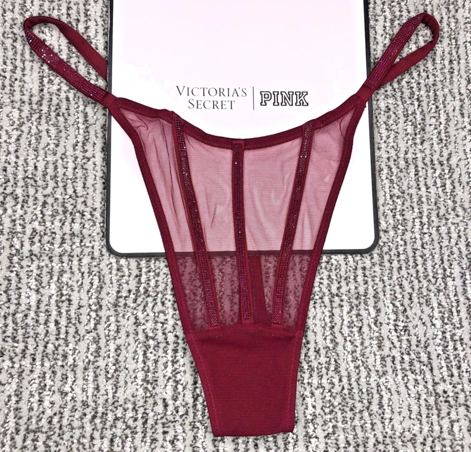 Victoria's Secret Tanga Panty Muy Sexy Nuevo Con Etiquetas Pequeño Rojo Transparente Brillo Estrás Foto 1 de 4