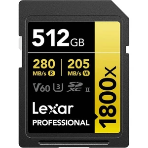 Lexar SDXC 512GB Or Série 1800x V60 Uhs-Ii – Classe 10 U3 R280/W205 - Photo 1 sur 6