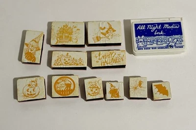 Conjunto de selos vintage de mídia noturna de Halloween montagem em espuma carimbos de borracha - Imagem 1 de 4