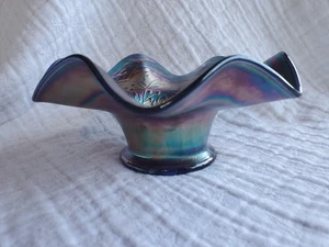 1911 Fenton Carnival Glass Cobalt Blue Holly 6 Inch Diameter Ruffled Hat Bowl - Picture 1 of 17