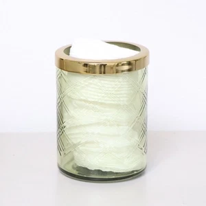 Vaso de baño de vidrio estampado verde con borde dorado - Imagen 1 de 8