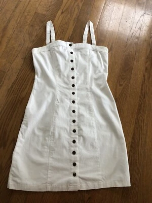 Forever 21 白色整体套衫连衣裙女式 M 无袖白色 90 年代 Y2K 纽扣 — 第 1/4 张图片