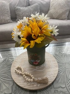 Rustic Farmhouse Sunflower Arrangement in Galvanized Metal Planter- Handmade - Picture 1 of 2