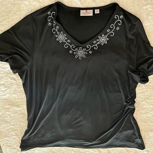 Quacker Factory Rhinestone Embellished Top Shirt Short Sleeve Black Size 2X - Picture 1 of 3