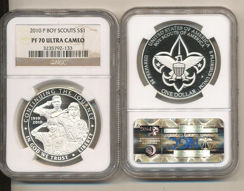2010 P  PROOF Boy Scout Commemorative  Silver Dollar NGC PF70 PR70 Cover