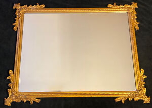Antique Gold Gilt Wood Wall Mirror Large Gesso Mantel Mirror Acanthus Vintage