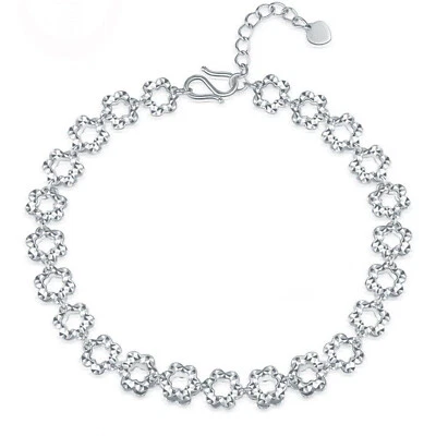 Pure Platinum 950 Chain Women Hollow Carved Flower Link Bracelet 7.3g/6.4inch - Image 1 of 4