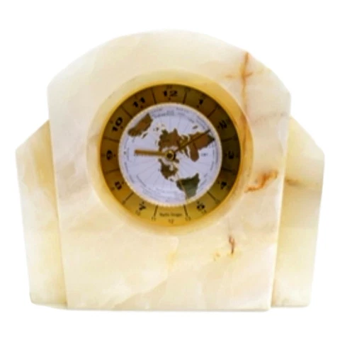 Large Table Clock | White Onyx Executive Desk World Clock Cover