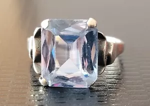Anillo Antiguo De Plata Maciza Y Aguamarina - Talla De Dedo: 55 - Imagen 1 de 4
