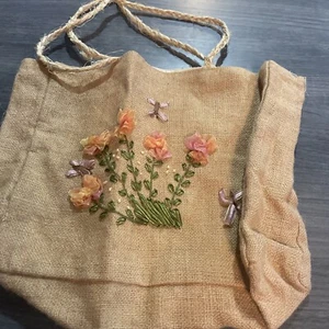 Handmade Bag With Embroidered Ribbon Flowers - Picture 1 of 4