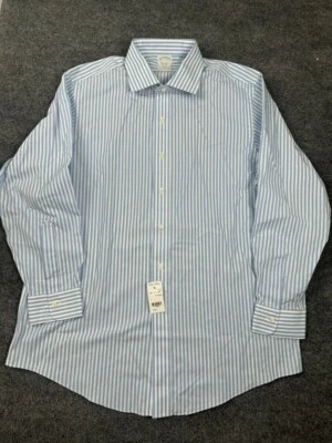 NWT Brooks Brothers Mens Dress Shirt Blue White Striped Stretch Milano 17-33 - Image 1 of 4