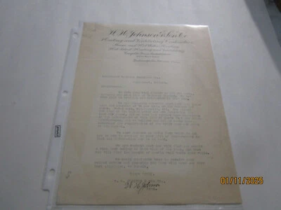 WH JOHNSON & SON CO INDIANAPOLIS IND CARTA SGN WH JOHNSON JUN 10 1912 EFÍMERO Foto 1 de 4