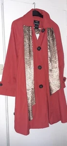 Ladies Red Dennis Basso Trench Coat SMALL (New, with tags) Animal print lining - Picture 1 of 6