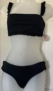 B Swim Sexy Barbados Black Ruffled Two Piece Bikini Swimsuit Bathing suit Med - Picture 1 of 6