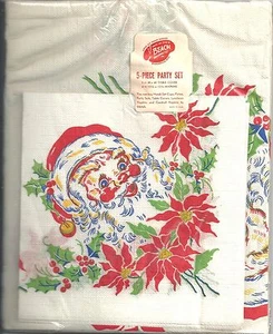 "Juego de fiesta de Navidad de Papá Noel c1950 ~ 4 servilletas y 1 mantel de 40"" x 40""" - Imagen 1 de 2