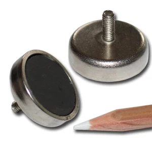 2 FLACHGREIFER TOPF MAGNETE D25x7 mm FERRIT M4 GEWINDEZAPFEN AUßENGEWINDE 4 KG - Bild 1 von 2