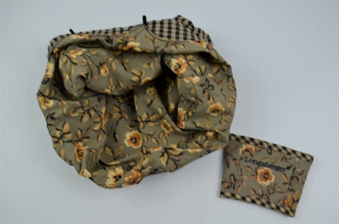 Longaberger Button Down Basket Liner Khaki Floral Button Down & Cup Sleeve Cover