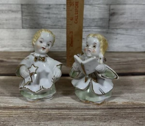 Vtg Pair Christmas Blume Japan Choir Boy/Girl Figurines Porcelain White 3 1/2" - Picture 1 of 8
