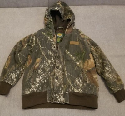 Cabelas Kid Camouflage Hooded Hunting Jacket Mossy Oak Quilted Lining Youth Sz S - Image 1 of 4