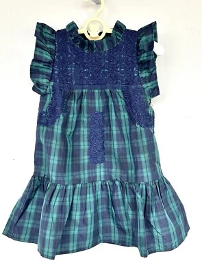 Vestido a Cuadros J Marie Joyce Bordado Tartán Edad 2T Minorista $106 Nuevo con Etiquetas Verde Azul Foto 1 de 4