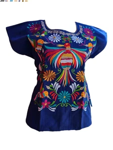Authentic Embroidered Mexican Floral Embroidered Blouse Traditional Bordados Mex - Picture 1 of 1