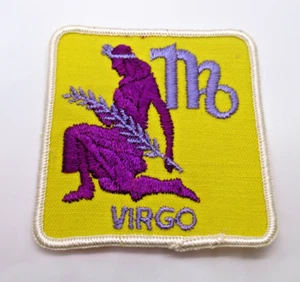 Virgo Patch Zodiac Sign Embroidered Purple Yellow Vintage Sew On Astrology - Picture 1 of 7