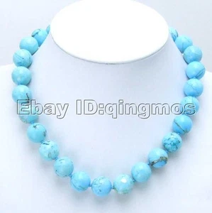 Collar redondo azul turquesa natural de 12 mm para mujer joyería de 17" nec5263 - Imagen 1 de 6
