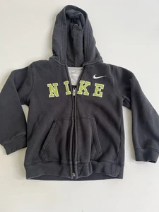 Nike Spell Out Boys Sz 6 Sweatshirt Hoodie Black Neon Green Logo Zip Up Sleeves - Picture 1 of 3