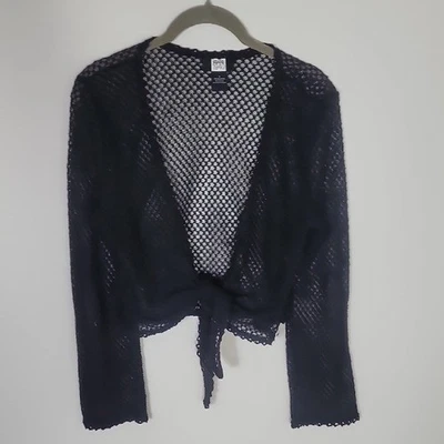 Cárdigan de ganchillo tejido abierto Studio 1940 para mujer talla S corbata negra Foto 1 de 4