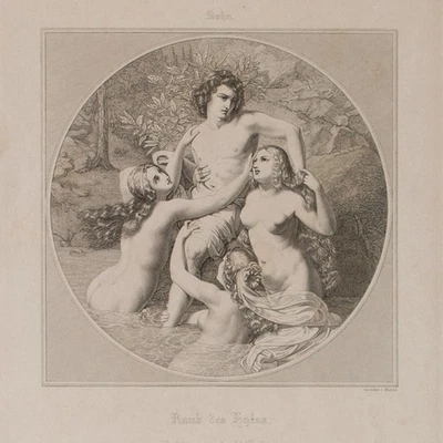 Karl Ferdinand Sohn Raub des Hylas Düsseldorfer Malerschule Kupferstich 19 Jhd - Bild 1 von 4