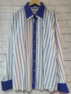 Lacoste Double Collar Button Front Shirt Men's 5X Blue White Striped French Cuff - Image 1 of 4