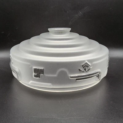 Abat-jour suspension en verre moulé dépoli à décor géométrique Art Déco - Photo 1/4