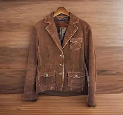 Vintage 90s Y2K Earthy Brown Corduroy Jacket Blazer M Pockets Academia Cozy - Image 1 of 4