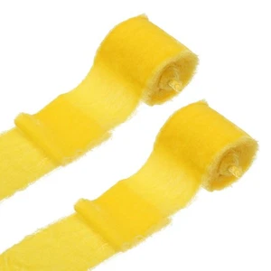 2 Roll Velvet Ribbon, 3 Inch x 3 Yard Silk Frayed Ribbon, Yellow - Picture 1 of 5