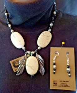 White Buffalo Turquoise Pendant Necklace & Earrings (2228) - Picture 1 of 5