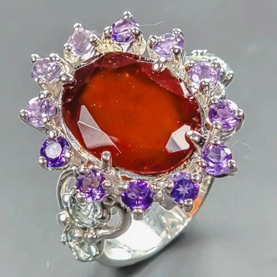 Anel de pedra preciosa 7 quilates anel de hessonita natural prata esterlina 925 tamanho 9 /R442751 - Imagem 1 de 4