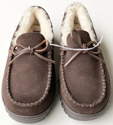 Eddie Bauer 男式正品麂皮绒剪绒衬里莫卡辛拖鞋鞋 8 码 — 第 1/4 张图片