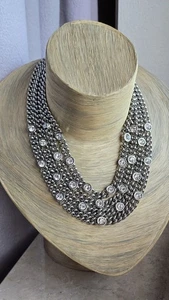 💎 Statement Collier Kette Silber mit Kristallsteinen Neu - Bild 1 von 6