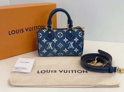 Bolso Bandolera Louis Vuitton Speedy Nano Denim Asa Superior Hombro Azul Foto 1 de 4