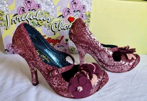 Irregular Choice Mutiny Shoes, Courtesan Floral Bar Heels Burgundy/Pink Suede, 6 - Picture 1 of 7