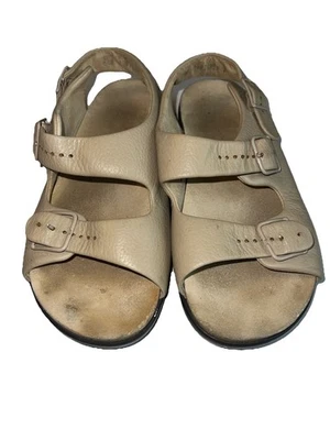 SAS Womens 8.5W Relaxed Beige Leather Sandals Adjustable 2 Strap Slingback Wide - Image 1 of 4