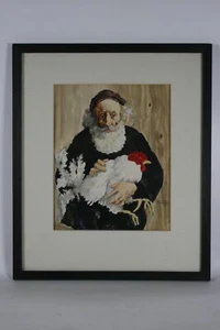 "Alter, bärtiger Mann mit Huhn" Aquarell wohl Russland kyrillisch signiert fein! - Bild 1 von 8