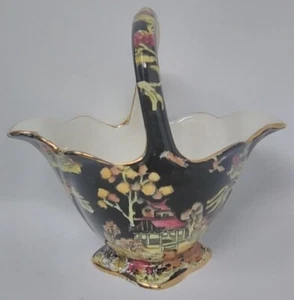 Cute Little Basket / Candy dish Royal Winton Pekin Black 6.5" tall incl. handle - Picture 1 of 3