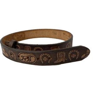 1.5" Wide Western Heavy Duty Women Tooled Genuine Leather Belt Brown w/ Monogram - Picture 1 of 10