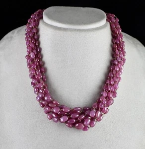 Vintage Pink Ruby Beads Cabochon 9 L 780 Ct Gemstone 18k Gold Important Necklace - Picture 1 of 10