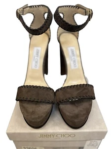 JIMMY CHOO HOLLY CHOCOLATE BROWN SUEDE PLATFORM HEELS SIZE 37 7 - Picture 1 of 6