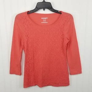 Camisa Top Old Navy Para Mujer Talla XS Manga 3/4 Bordada Frontal Tejida Coral Naranja - Imagen 1 de 5